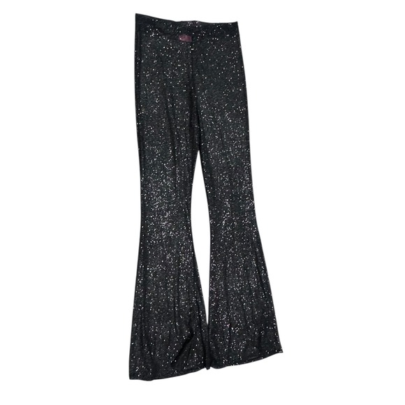 Sassypants the Label Pants - Sassypants the Label NWT Black Mesh Glitter Flare Pants Sz 14 Festival rave
